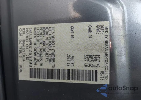 2018 Nissan Altima 2.5 Sv z USA, uszkodzony, nr VIN 1N4AL3AP9JC265398